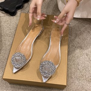 Thiết Kế Đẹp Công Chúa Thanh Lịch Chỉ Đảng Phụ Nữ Trong Suốt Rhinestone Giày Phẳng - Product Image 3