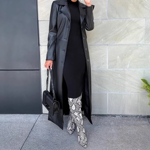 Abrigo Largo de Cuero PU para Mujer, Estilo Urbano, con Cuello y Botones, para Otoño/Invierno - Product Image 4