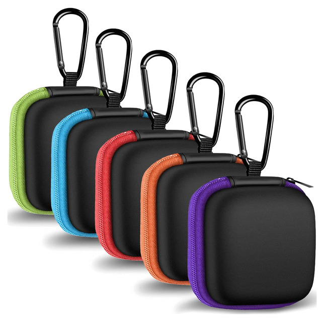 EVA PU Shockproof Portable Earphone Storage Bag with Zipper Carabiner for Home Travel Cable Organizing