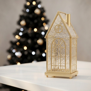 Latest Trending Style <b>Gold</b> Metal House Shape Candle Holder <b>Lantern</b> with Rainfall Glass for Home Decoration - Product Image 5