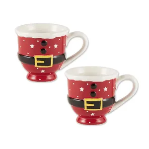 Set of 2 Santa Belt Short Christmas Gift Coffee Cup Ceramic Mug Set