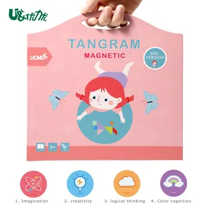 Girls Design Book Magnetic Jigsaw Puzzle Hanging Board Kid Toy Cartoon Pink Magnetic Tangram