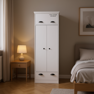 Armario de Dos Puertas Blanco con 1 Cajón, Diseño Elegante, Mueble de Dormitorio Moderno, Armario Independiente de Madera MDF - Product Image 2