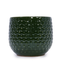 Set Pot Keramik MDJ 3 Buah, Hijau Tua Berkilau, Ramah Lingkungan, Ringan, untuk Penggunaan di Dalam/Luar Ruangan, Taman, Modern Minimalis