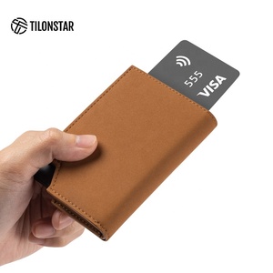 TILONSTAR TVC503 Custom Logo Aluminum Slimline Automatic Pop up <b>Card</b> Case RFID Blocking Business Leather ID <b>Card</b> <b>Holder</b> for Men - Product Image 5