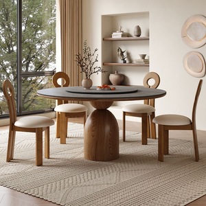 Juego de Mesas y Sillas de Comedor Redondas Modernas de Lujo, de <span class=keywords><strong>Madera</strong></span> <span class=keywords><strong>Maciza</strong></span> y Mármol, para 4, 6 u 8 Personas, Muebles Elegantes para Cocina y Restaurante - Product Image 4