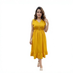 SK NOOR SONS PRESENTS Summer Women Rayon Sweet A-Line Eco-Friendly Elegant V-Neck Casual Midi <b>Dress</b> Breathable Simple Modern - Product Image 1