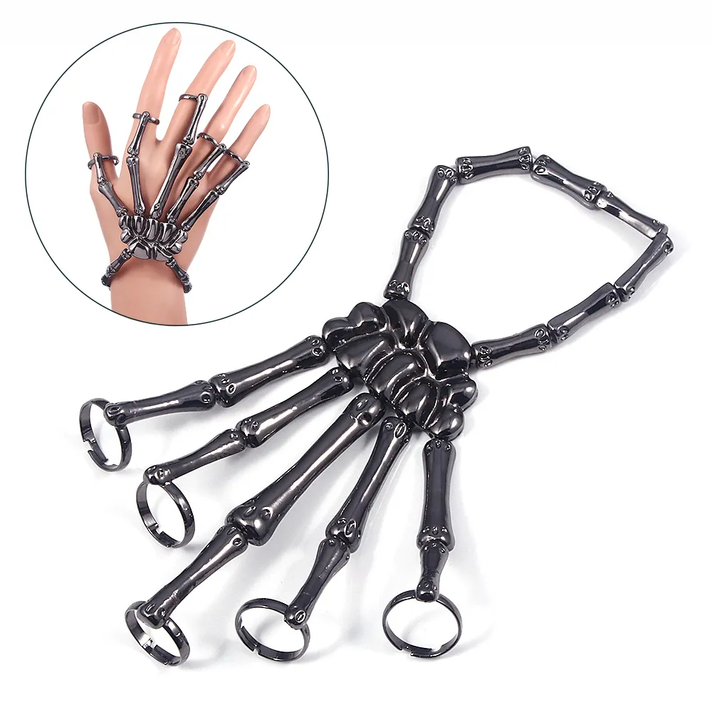 Gothic Hand Skull Skeleton Bone Hand Finger Flexible Steam Punk Bracelet For Men Women Halloween Gift