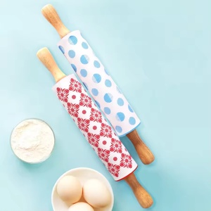 Wholesale Large Silicone <b>Rolling</b> Pin Baking <b>Tools</b> Color Printing Flower Kitchen <b>Tools</b> with Wooden Handle - Product Image 2