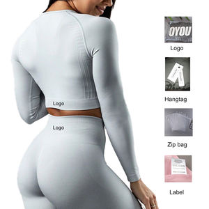 定制标志长袖无缝健身套装瑜伽套装女性健身服装女士运动服 - Product Image 3