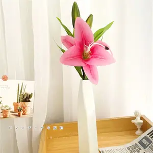 High Quality 3 Head Artificial Greenish Lily Flower Family Wedding Decoration Silk Flowers