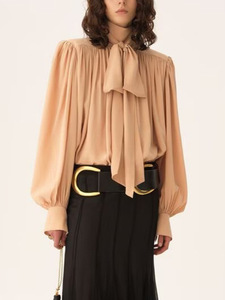 Casual and Lazy Style <b>Shirt</b> for <b>Women</b> 2026 New Lace up Style Spliced Solid Color <b>Long</b> Sleeved Top - Product Image 2