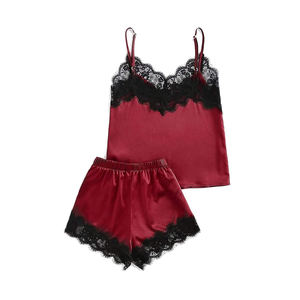 Conjunto de Pijama de Seda Satén Térmica Transpirable para Mujer, Camiseta y Pantalones Cortos, Cintura Elástica, Ligero, Ropa de Dormir de Verano - Product Image 1