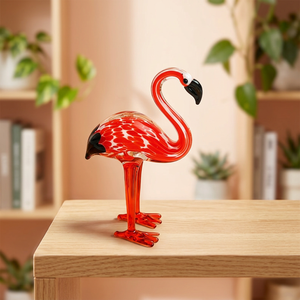 Figura de Flamenco de Vidrio Soplado a Mano de 85 mm, Rojo con Patrón Blanco, Decoración Animal, Arte y Artesanía - Product Image 5