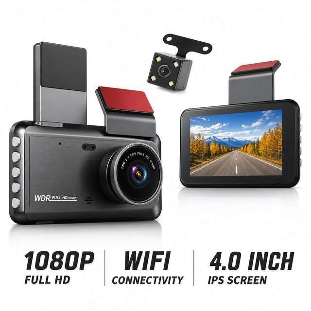 Full HD 1080P Car DVR Dash Cam Video Recorder Single Lens WiFi App Control 4Inch IPS Screen 150mAh Battery USB Mini 1 Year