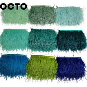 56 Colors Wedding Costume Dressmaking Feather Strung 8-10CM 1 Ply Ostrich Feather Fringe Trim On Satin Ribbon