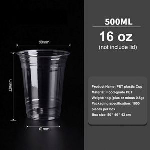 แก้วพลาสติกใส PET ขนาด 12oz 16oz  เส้นผ่านศูนย์กลาง 98 มม. พิมพ์โลโก้ตามสั่ง สำหรับเครื่องดื่มสมูทตี้ กาแฟเย็น และเครื่องดื่มเย็นอื่นๆ - Product Image 2