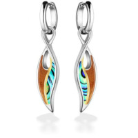 Pendentif en argent sterling 925 plaqué bicolore, motif feuille de maïle hawaïenne, avec abalone et bois de koa, thème vie marine
