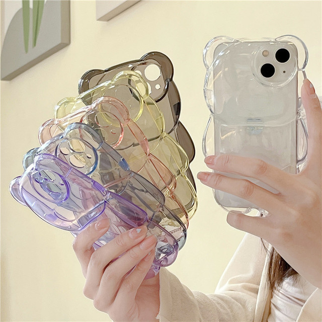 IVANHOE INS Korea Cute 3D Clear Candy Bear Phone Case for iPhone 15 Pro 11 12 13 14 Pro Max Cartoon Silicone Cover