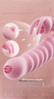 Zungen-Leck-Vibrator Rabbit-Vibrator Teleskopisch Schwingend Heizend 20 Vibrationsmodi USB-Aufladbar Silikon ABS Rosa