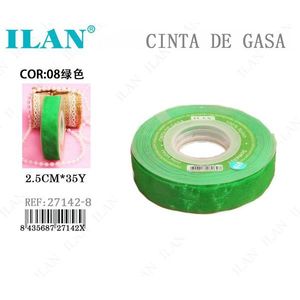 Nastro in organza verde Ilan 2,5 cm 35Y per artigianato e decorazioni - Product Image 1