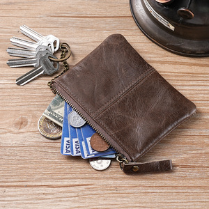 New Arrival Oil Wax Leather Coin <b>Purse</b> Vintage Style Mini Wallet with Zipper Closure Soft Genuine Leather Change Pouch for Wo - Product Image 2