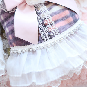 Robe de princesse pour chien, jupe à carreaux en polyester, hiver automne, gris rose violet, vêtements pour animaux de compagnie - Product Image 4
