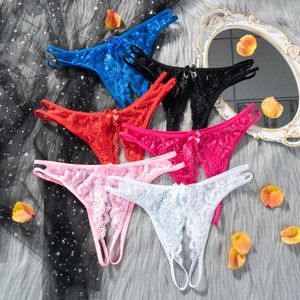 Mutandine all'Ingrosso Perizoma Sexy a Cavallo Aperto a Vita Bassa con Fiocco in Pizzo Trasparente Lingerie da <span class=keywords><strong>Donna</strong></span> - Product Image 3