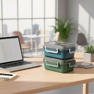 Simple Double-Layer Student Lunch Box <strong>Microwaveable</strong> Sealed and Divided Suitable for Office Workers Lunch Box for Cafeteria Meals - Product Image 4