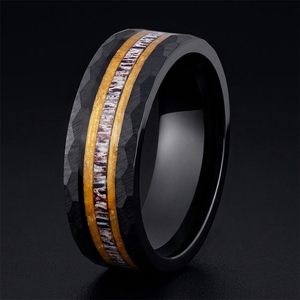 Perhiasan Fashion Tempusort Cincin Tungsten Carbide 8mm <span class=keywords><strong>Set</strong></span> Fire Wine Barrel Kayu Tanduk Rusa untuk Pria Hadiah Ulang Tahun - Product Image 1