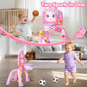 Panier de basket et but de football pour tout-petits, jouet pour fille, cadeau de 1er anniversaire, jouet sportif pour bébé avec lumière, son et musique - Product Image 5