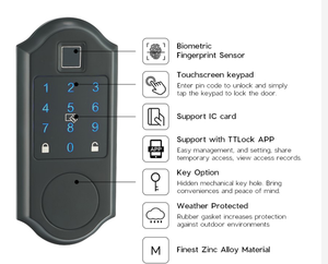 Khóa Vân Tay Và Tay Nắm Cửa Cho Cửa Ra Vào Hợp Kim Kẽm Mã Thông Minh <span class=keywords><strong>Deadbolt</strong></span> Với App Lock - Product Image 6