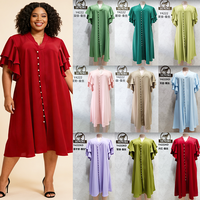 Gaun Kerja Kasual Wanita Model Lipit Siluet Maxi Ukuran Besar Afrika Plus Size dengan Belahan, Bahan Viscose, Pinggang Elastis, Tersedia di Pabrik
