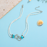 Ensemble de bijoux en alliage plaqué cuivre blanc et turquoise, collier et bracelet avec breloques en forme de cœurs entrelacés en argent, cadeau pour femmes