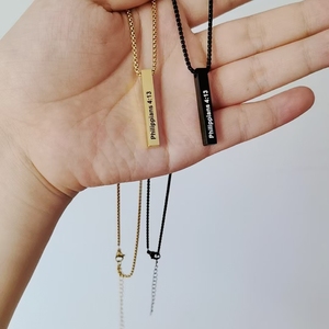 Collier pendentif barre verticale en acier inoxydable plaqué or noir, personnalisable avec gravure, bijoux <span class=keywords><strong>pour</strong></span> hommes et femmes, résistant au ternissement - Product Image 5