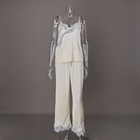 Ensemble de pyjama en satin doux pour femmes QINSI, avec dentelle, camisole et pantalon, pyjama féminin sans manches, deux pièces, vêtements de détente