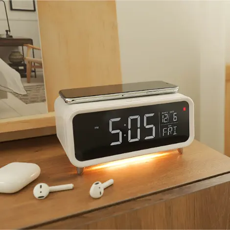 Bedside Led Alarm Clock 3-grade Brightness Night Light Wireless Charger Clock With Time Display Smart Table Clock