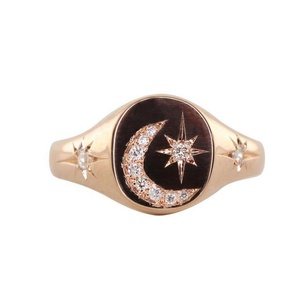 Gold Plated 2023 Christmas New Arrived Stock Jewelry Engraved Cz <strong>Moon</strong> Star Fashion <strong>Ring</strong> for Women - Product Image 1