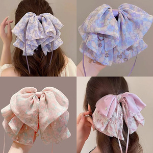 Nouvelle <span class=keywords><strong>Pince</strong></span> à Cheveux Nœud Papillon Surdimensionné Faite à la Main <span class=keywords><strong>pour</strong></span> Femme, en Chiffon, Grande Barrette Nœud Papillon, Coiffe Élégante <span class=keywords><strong>pour</strong></span> Cheveux Semi-attachés, Accessoire Cadeau - Product Image 3