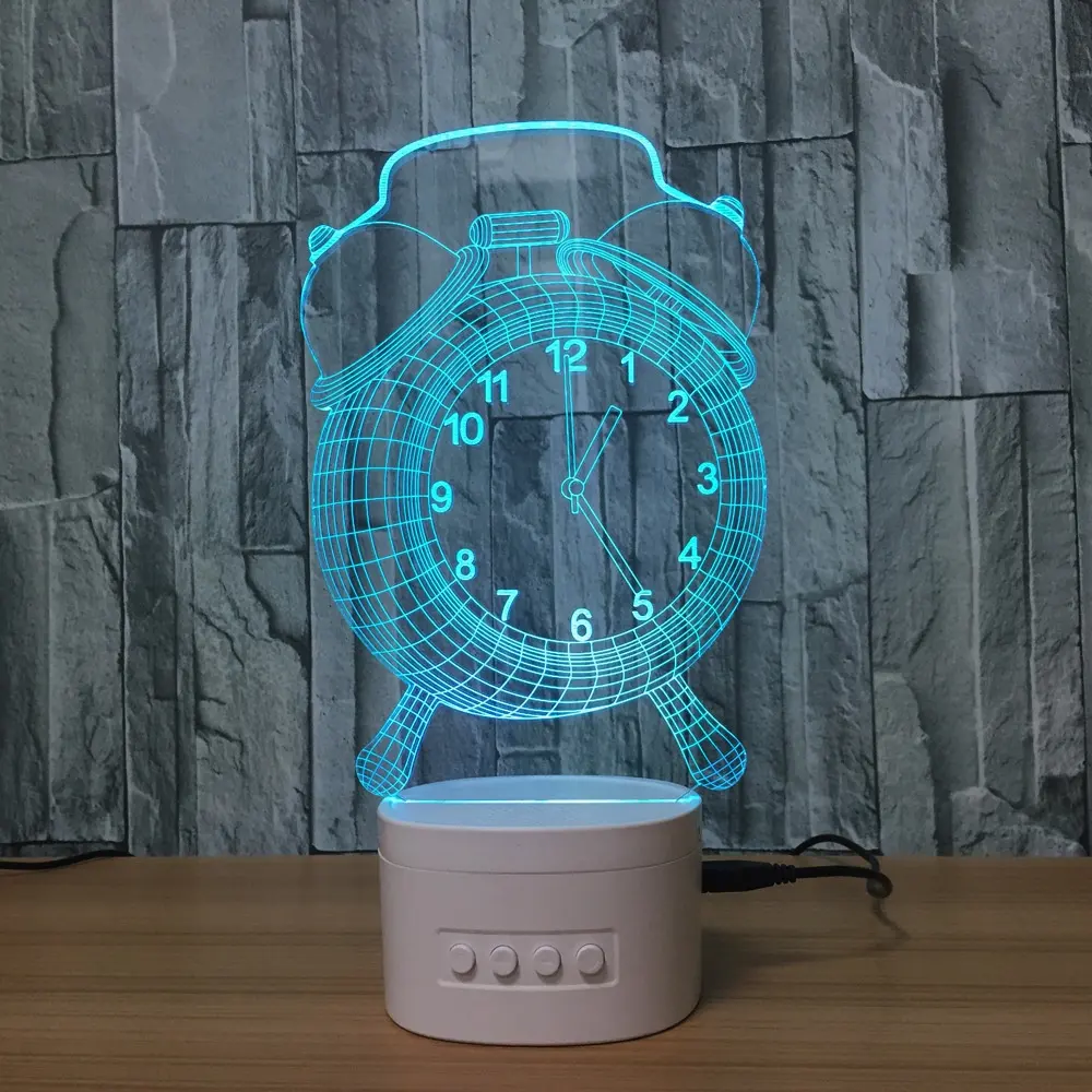 2022 Newest Cool Alarm Clock Lamp 7 Color Changing LED 3D Night Light Building Light , Best christmas gifts