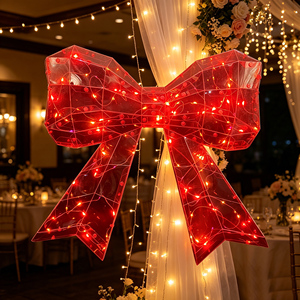 Ornement mural <span class=keywords><strong>LED</strong></span> rouge en forme de nœud papillon, alimenté par piles, <span class=keywords><strong>ruban</strong></span> prismatique lumineux, décoration géométrique pour mariage, Noël, fête - Product Image 1