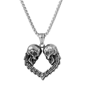 Collar yunnique con colgante de calavera y corazón, cadena de acero inoxidable de 60cm, joyería de estilo callejero Hip Hop - Product Image 5