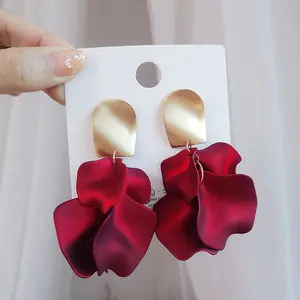 Advanced Rose Petals Long Big earrings Korean Temperament y Personalized Exaggerate Earring