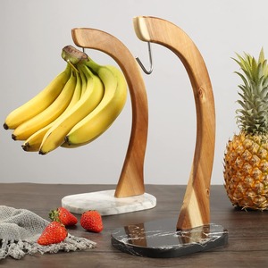 Support à bananes incurvé en bois avec base en marbre, support de rangement minimaliste pour fruits de cuisine, base en bois - Product Image 3