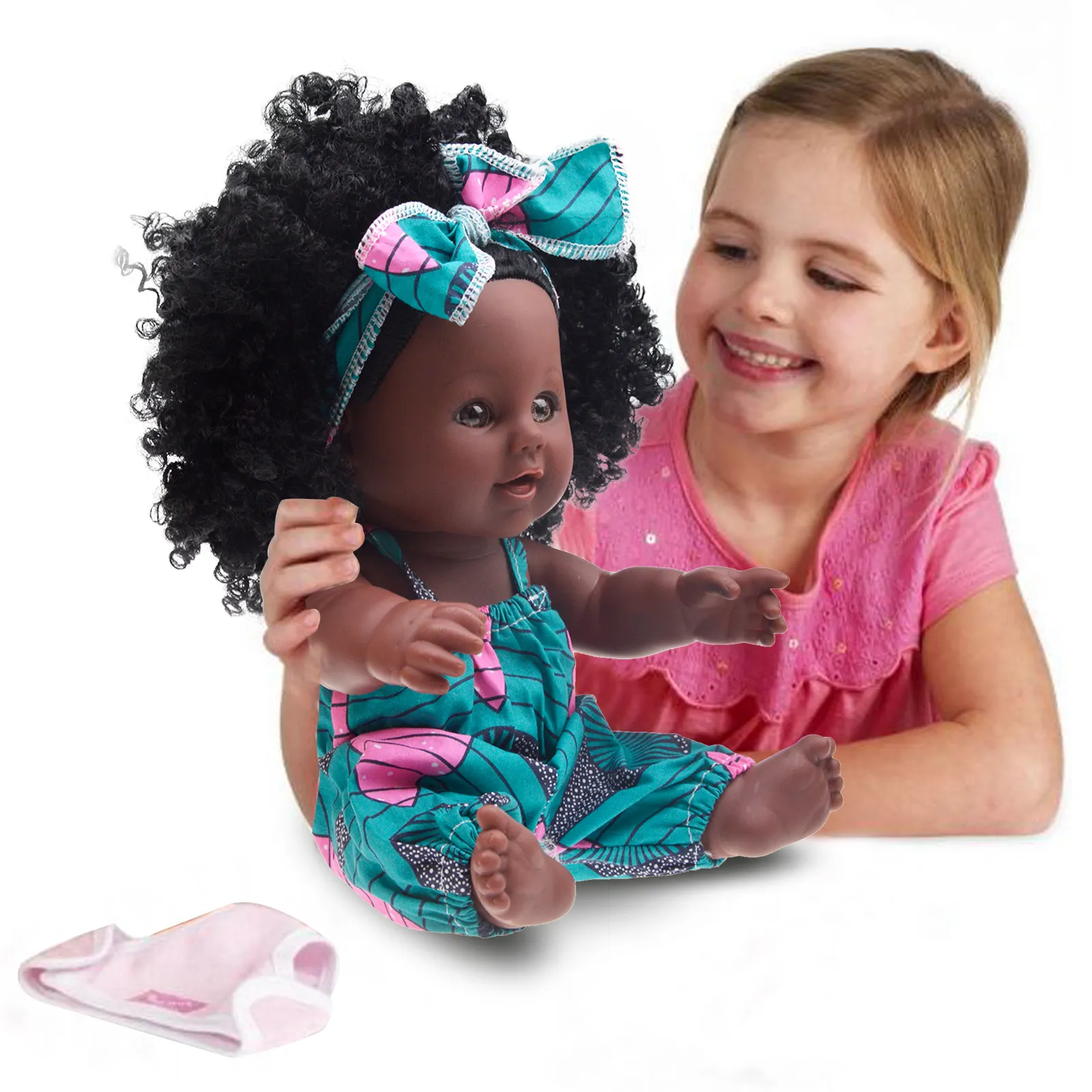 Tusalmo 장난감 아기 아름다운 소녀 비닐 피부 바디 아프리카 플라스틱 12 인치 블랙 인형