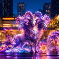 Lampu Kristal Ungu Tiga Kepala Bentuk Domba, Hiasan Bunga Awan Zodiak, Dekorasi Tahan Air untuk Wisuda, Thanksgiving, dan Pameran di Mal, Baru