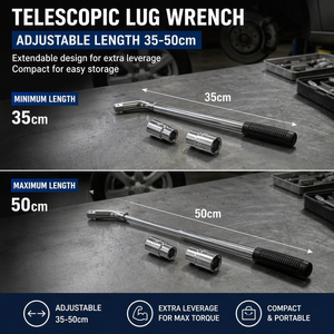 Telescopico 40 #   <span class=keywords><strong>Chiave</strong></span> per Dadi Ruota in Acciaio al Carbonio per Auto e Furgoni, Doppia Presa, Estensibile, Antiscivolo, Completamente Lucidata e Cromata - Product Image 6