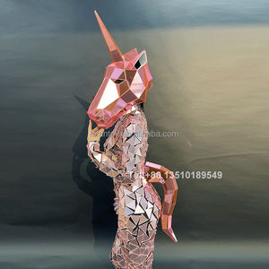 Personalizado espejo cara unicornio mujer traje Rosa espejo Animal disfraz acrílico actuación talento DJ baile bar <span class=keywords><strong>fiesta</strong></span> <span class=keywords><strong>para</strong></span> adultos - Product Image 2