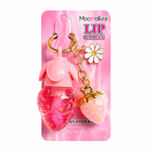 Lot de 12 baumes à lèvres hydratants aux fruits en forme de fraise avec porte-clés pour enfants et filles, présenté en boîte de présentation - Product Image 4