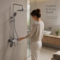 Ensemble de douche mural gris de luxe moderne avec 4 fonctions, système de douche à jet doux, robinet de bain carré effet pluie pour hôtel et villa
